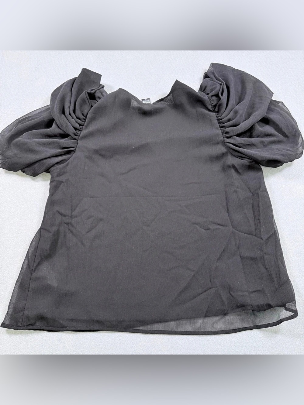 Express V-Neck Puff Draped Short Sleeve Top Black XS - Picture 5 of 7